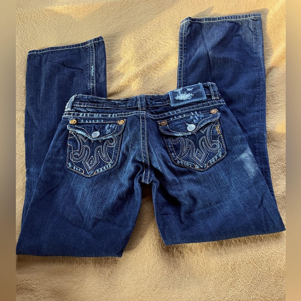 MEK denim JEANS -boot cut lightly faded/distressed size27/34